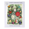 A christmas card pack with six cards featuring colorful ornaments and pine branches on light gray textured cardstock