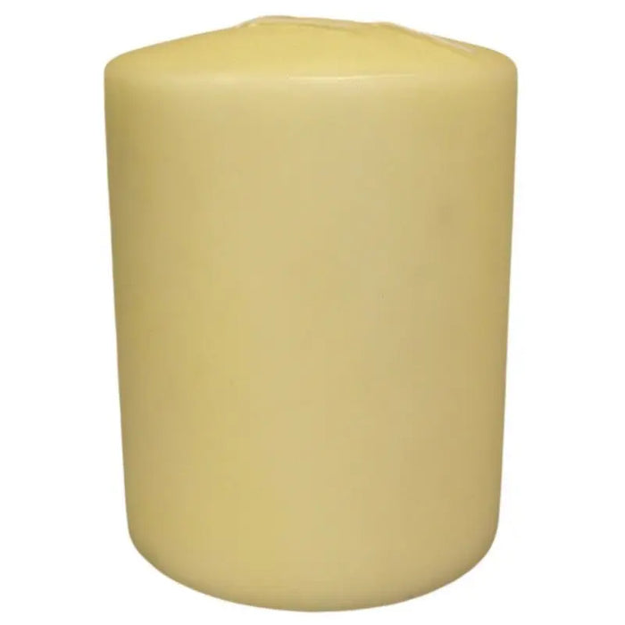 Cream-colored cylindrical church candle with three wicks and a smooth slightly glossy surface 150 by 200 cm