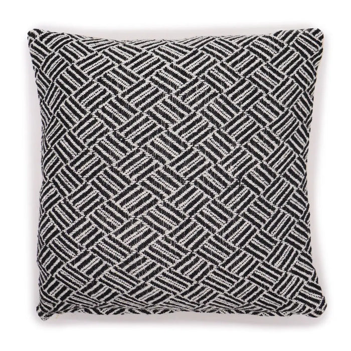 Black and white woven cotton cushion with geometric diamond pattern in classic cotton cushion cover criss cross black