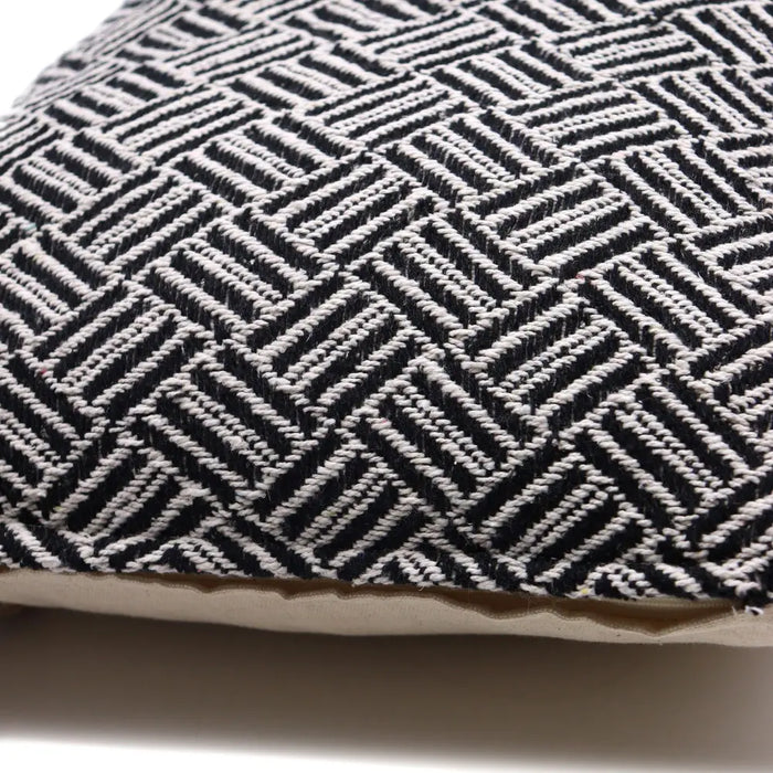 Classic cotton cushion cover with black and white woven criss cross geometric pattern in cotton fabric