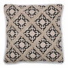 Beige and black diamond patterned cotton cushion with frayed edges made from classic cotton fabric