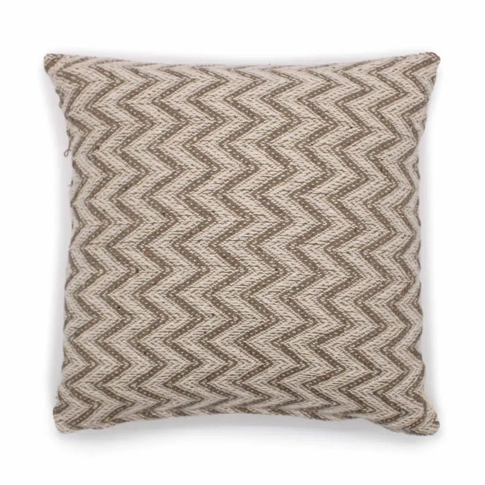 A square cotton cushion with a textured beige and brown woven chevron pattern called classic cotton cushion cover wide herringbone gray