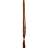 Brown macrame pot holder with intricate knotting and fringed tapered end designed for medium pots in chocolate color