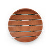 Classic naseberry wood soap dish round with circular slatted design and warm brown finish wooden trivet style