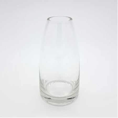Clear glass reed diffuser bottle with a slender tapered shape and slightly flared rim made of clear glass