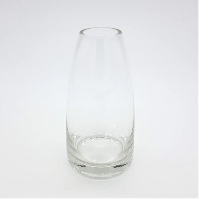 Clear glass reed diffuser bottle with a slender tapered shape and slightly flared rim made of clear glass