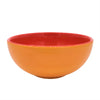 A vibrant orange ceramic dessert bowl with a red interior and textured rim detail, 15cm in size