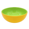 Vibrant two-toned plastic dessert bowl with yellow exterior and lime green interior for breakfast or dessert use
