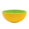 A vibrant yellow and green ceramic dessert bowl with a smooth glossy finish for breakfast or dessert use