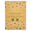 A beige recycled kraft gift wrap bag with multicolored hearts in red blue and orange on recycled kraft wrapping paper
