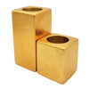 Two gold square ceramic tealight holders with textured surface and 5cm square size for small candles