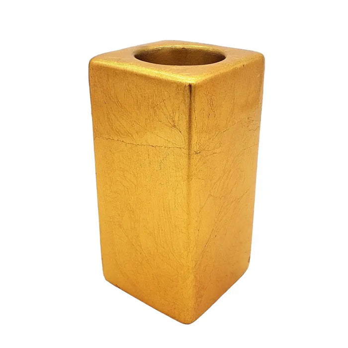Golden rectangular ceramic tealight holder with textured surface and 5cm square opening for candles