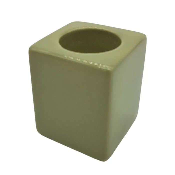 Olive green ceramic tealight holder with square minimalist design smooth glossy finish high x 7cm size