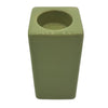 Olive green ceramic tealight holder with a square shape and circular opening, high x 7cm size