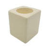 Cream-colored ceramic tealight holder with square shape and rounded edges in a contemporary ivory design