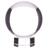 Crystal ball on stand with dark band encircling clear optical glass resting on a transparent acrylic base 200mm