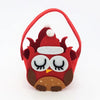 Red felt owl shaped treat bag with closed eyes brown feet and santa hat from cute little felt treat bags collection