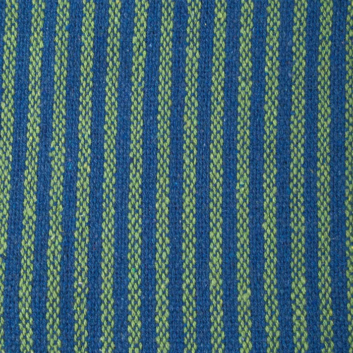 Blue and lime green vertically striped recycled cotton throw from daisy snow in a casual knit design