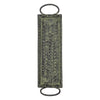 A rectangular decorative serving tray with distressed green finish metal and ring handles on each side