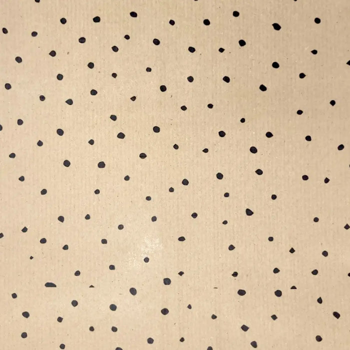 Beige recycled kraft wrapping paper with black polka dots on eco kraft paper folded sheet 1m x 50cm a4 size