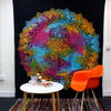Double cotton bedspread with a vibrant rainbow hamsa hand and mandala patterns on black for bed or wall hanging
