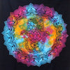 Double cotton bedspread with vibrant tie-dye rainbow hues featuring a black hamsa hand and mandala patterns