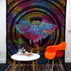 Vibrant rainbow-colored cotton bedspread wall hanging with intricate elephant head mandala design