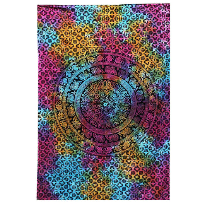 Couvre-lit / tenture murale en coton double - Éléphant Mandala