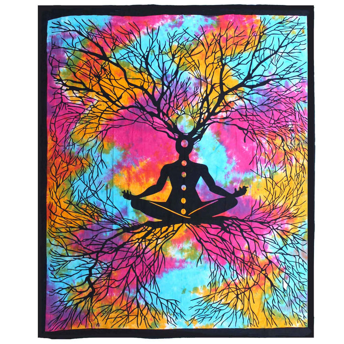Dessus-de-lit/tenture murale double en coton – Arbre de yoga