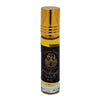 A sleek 8 ml glass roll-on bottle with golden cap and black label with gold lettering for dream spirit perfume oil