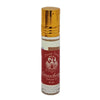A clear glass roll-on bottle with gold cap and red label of Dream Spirit strawberry perfume oil 8 ml