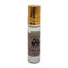A clear glass roll-on bottle of dream spirit white sage perfume oil with a gold cap and brown label 8 ml