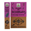 Purple and brown cardboard box containing earth inspired smudge incense palo santo with rosemary sticks