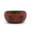 Terracotta clay om buddha earth powder singing bowl with glossy black rim and dark blue tree of life designs