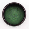Dark green earth powder singing bowl with engraved mandala buddha and intricate ornate patterns on the surface