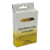 White and yellow cardboard package of elements incense cones featuring frankincense and myrrh resin images