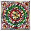 Vibrant embroidered cushion cover with red green yellow and white concentric floral patterns for standard cushions