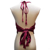 A deep burgundy velvet embroidered halter-neck cropped top with tied-back design and matching fabric ties