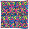 Vibrant blue embroidered velveteen cushion cover with neon pink paisley and floral patterns in standard cushion size