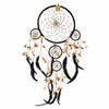Extra large bali dream catcher in brown and cream with wooden beads feathers and a gold tag to catch bad dreams