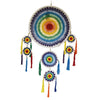 Extra large dreamcatcher with colorful hand crocheted rainbow circles and tassels for temple decor