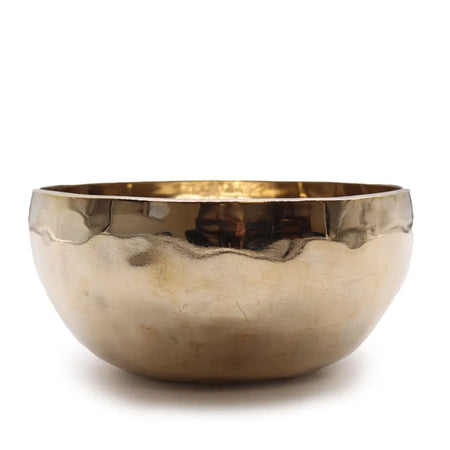 Extra large shining bell metal handmade singing bowl with hand hammered brass, smooth inside and textured outside