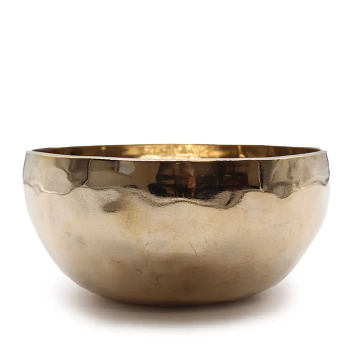 Extra large shining bell metal handmade singing bowl with hand hammered brass, smooth inside and textured outside