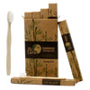 Family pack of 4 medium soft bamboo toothbrushes with natural beige handles white bristles in eco friendly boxes