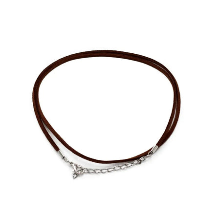 Brown suede cord necklace with silver toned chain and clasp faux leather pendant cord dark brown 2.5mm