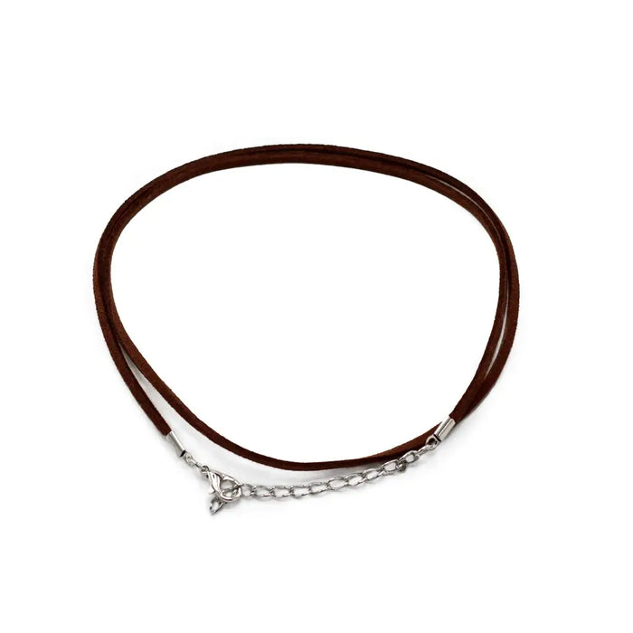 Brown suede cord necklace with silver toned chain and clasp faux leather pendant cord dark brown 2.5mm