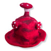 A vibrant red felt mushroom hat with white polka dots and a textured handcrafted look called rush to the head red