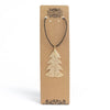 Gold glitter festive fir leaf necklace pendant on black cord featuring real leaves jewelry design