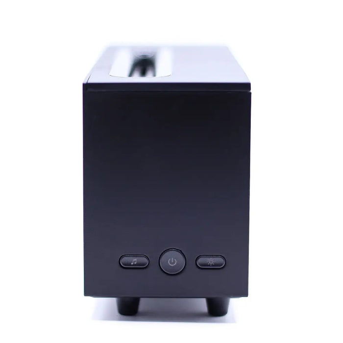 Black rectangular flame effect aroma diffuser with matte finish usb powered two mist settings and gentle bird sound