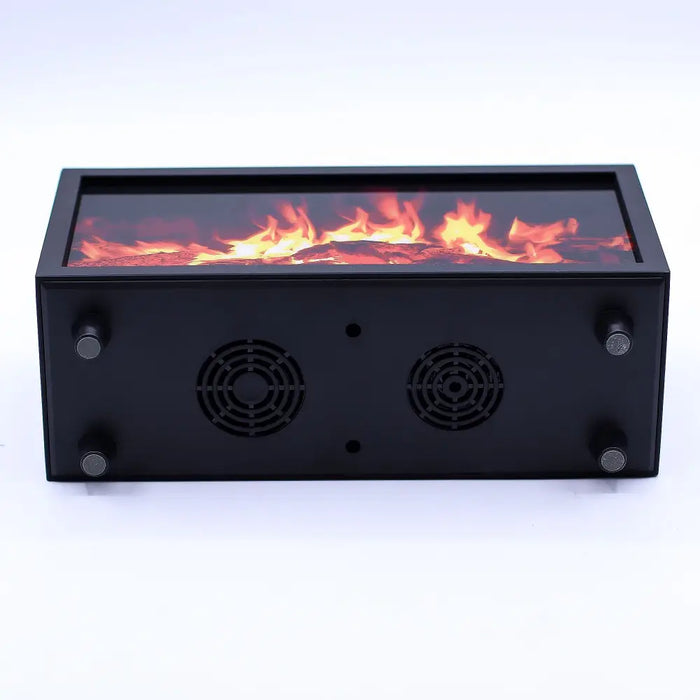 Black rectangular electric fireplace usb powered with realistic flame display two mist settings and gentle bird sounds